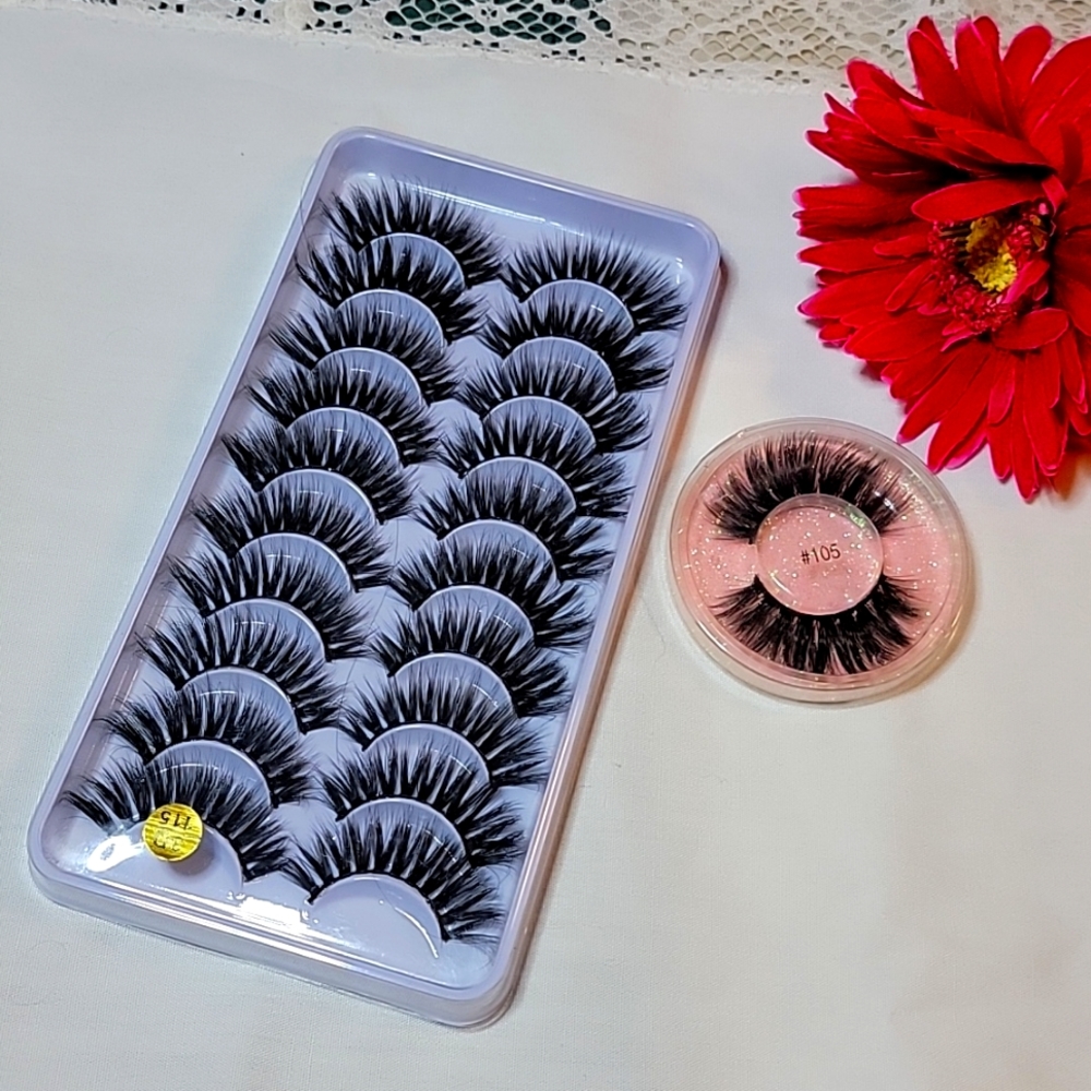 10 pairs of long natural eye lashes with freebies